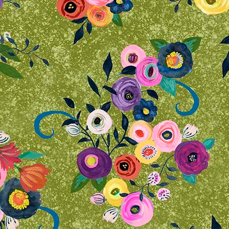 Blooming Bouquet - Watercolor Floral Toss - Olive 31243 H