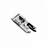 Chrome metal presser foot for sewing machine on a white background