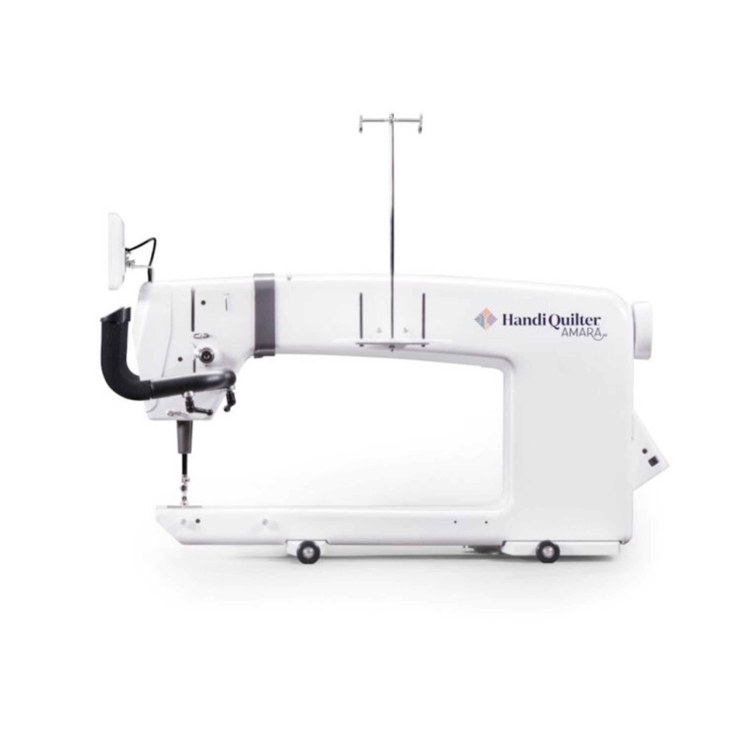White sewing machine with 'HandiQuilter' branding on a white background