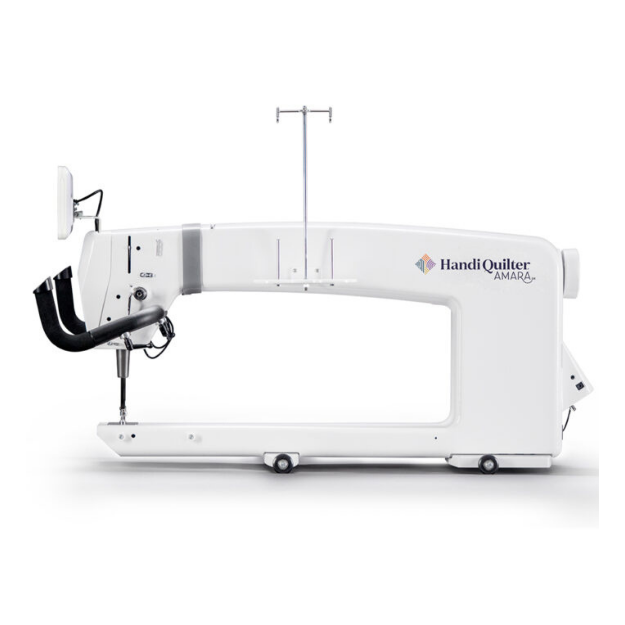 White long-arm quilting machine with 'Handi Quilter' branding on a white background