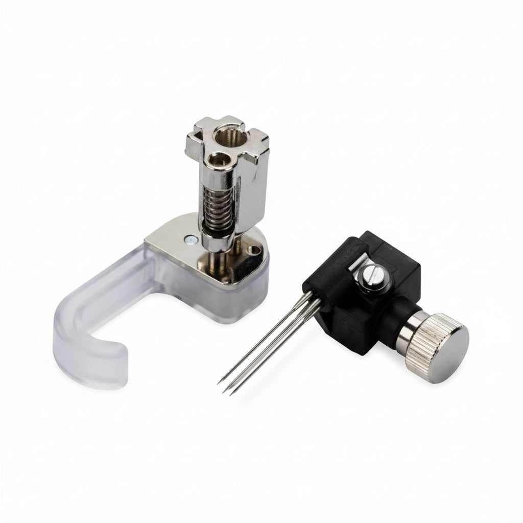 Metal sewing machine needle clamp on a white background