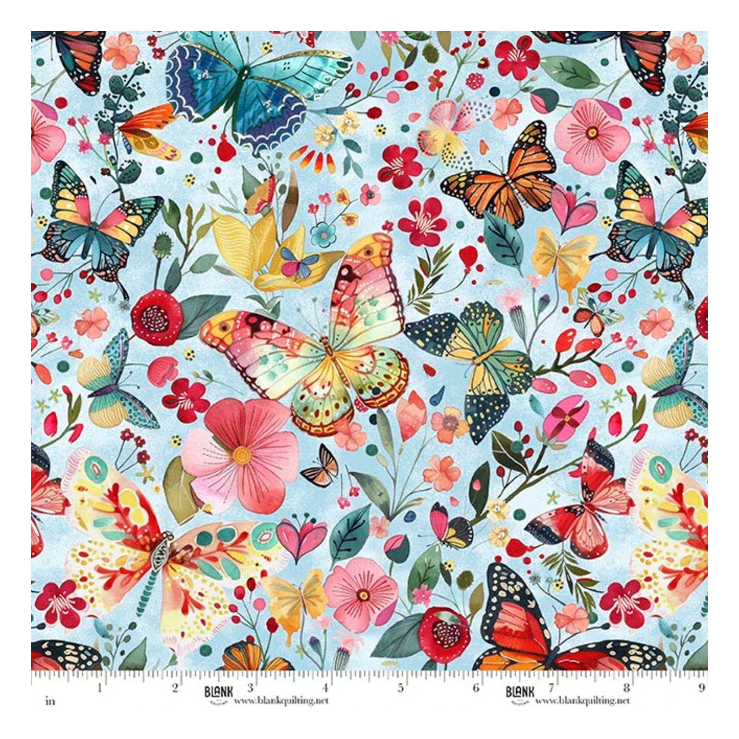 Botanic Symphony  Butterflies and Floral Toss 4975-17 Lt Blue