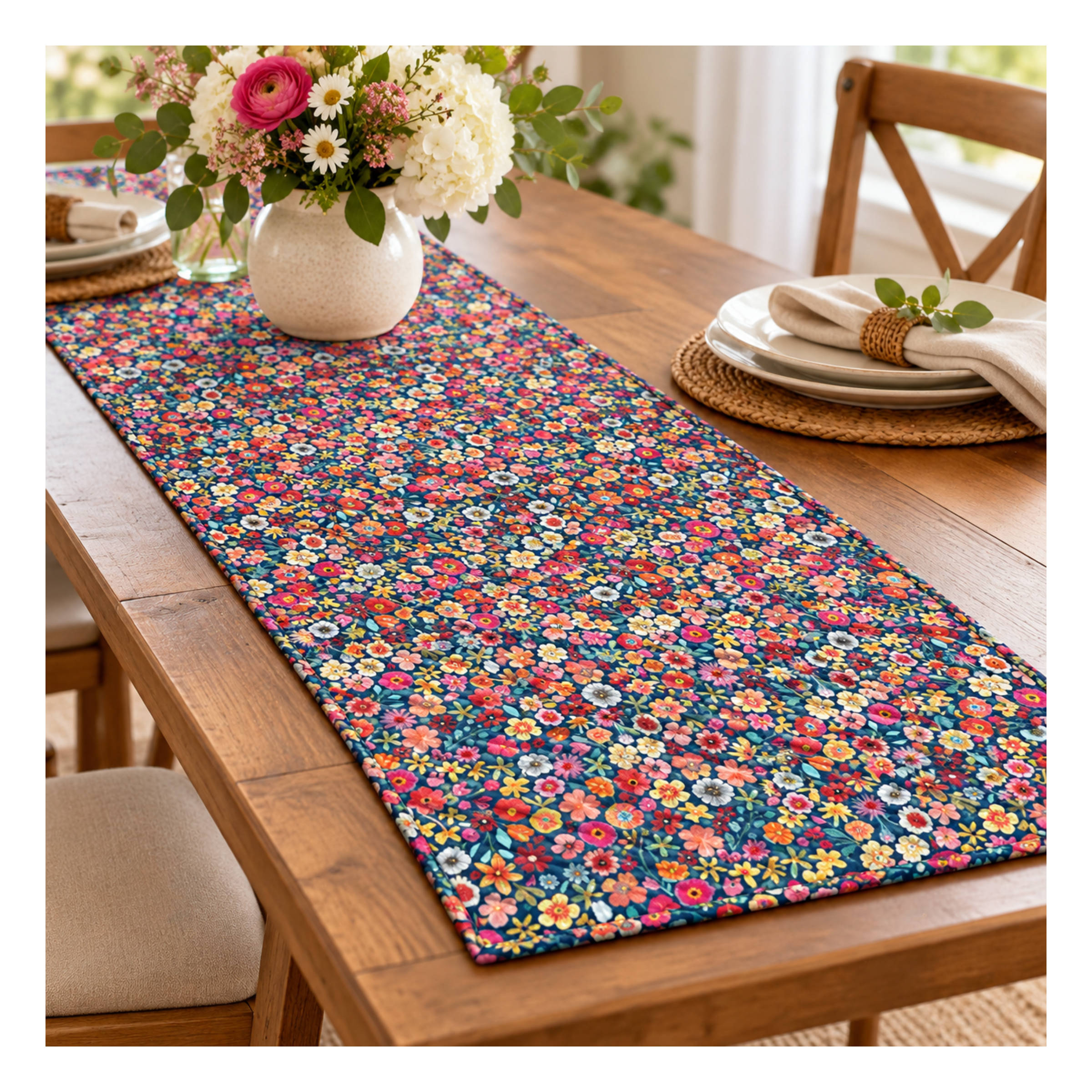 Botanic Symphony Ditsy Teal 4979-77 Teal Table Runner