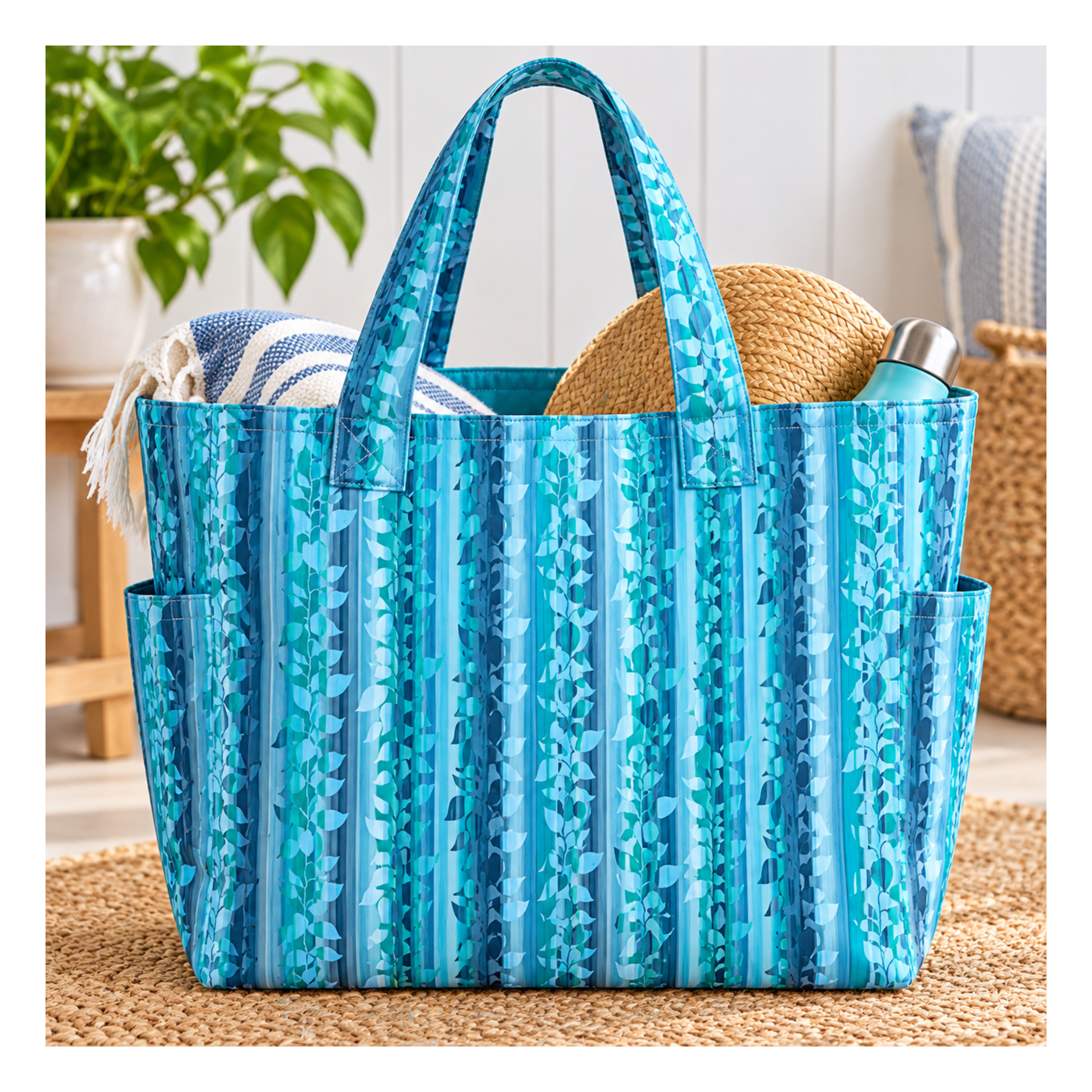 Botanic Symphony  Vine Stripe 4977-73 Teal Bag Sample