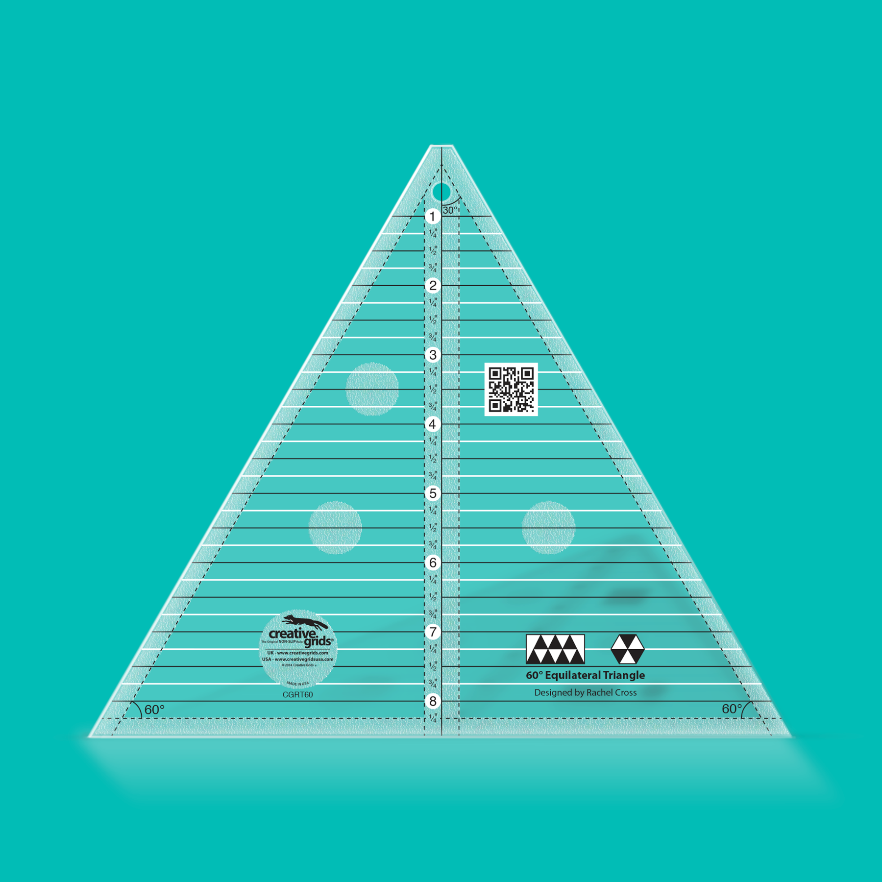 Triangle ruler with measurement markings on a teal background