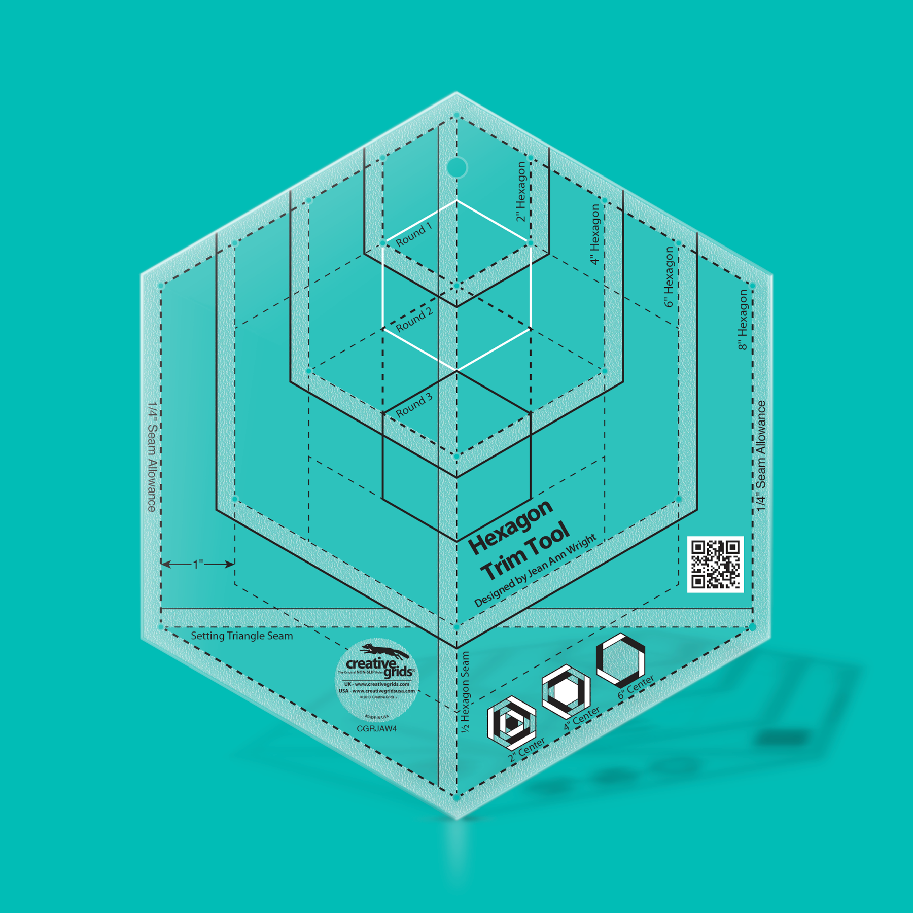 Hexagon trim tool on a teal background