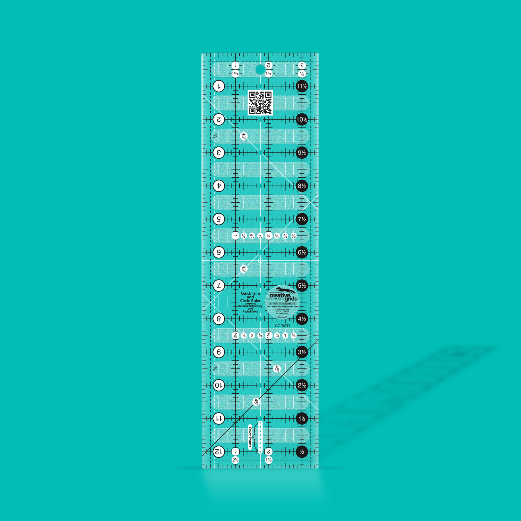 Clear ruler with measurements on a teal background