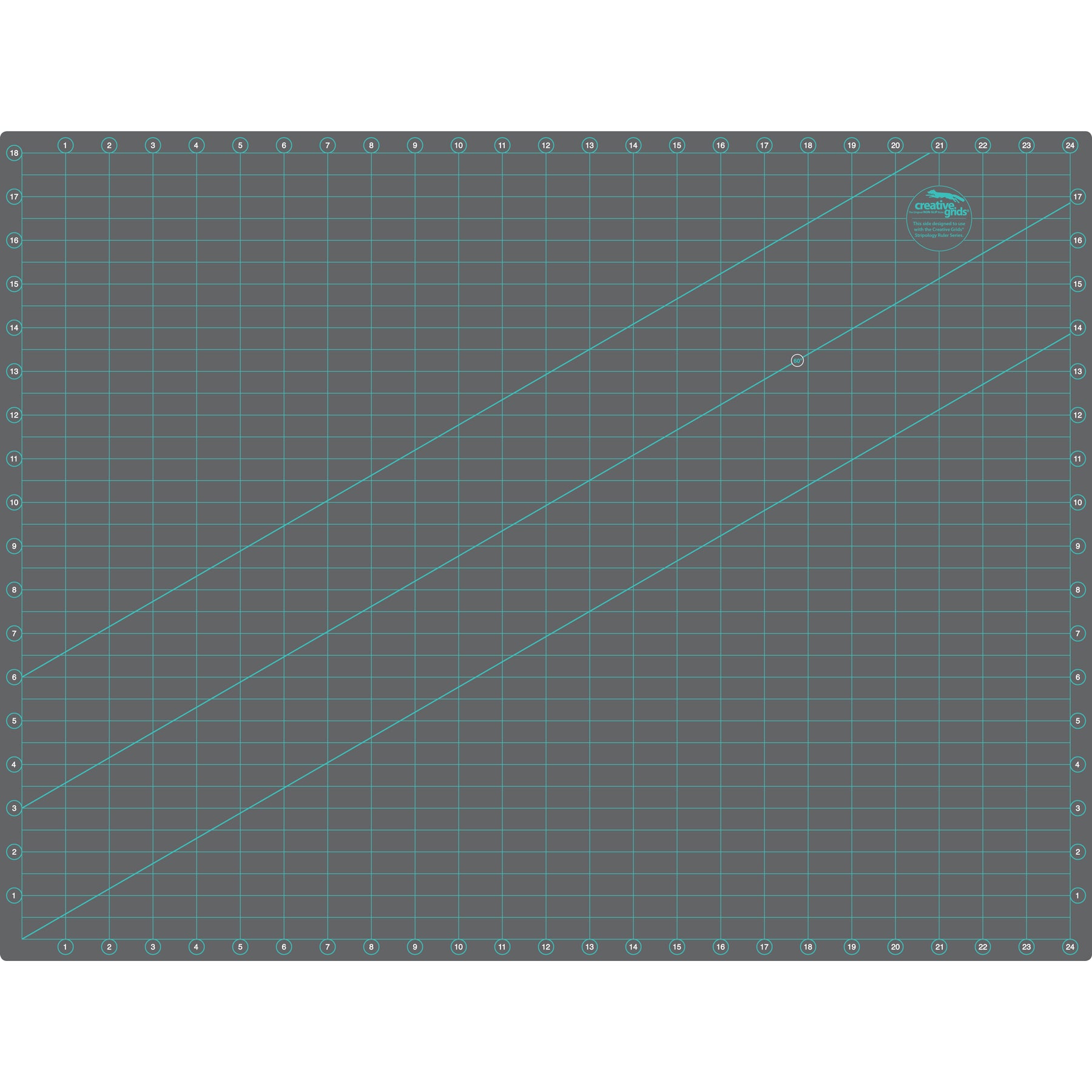 Grid-patterned cutting mat with measurements on a gray background