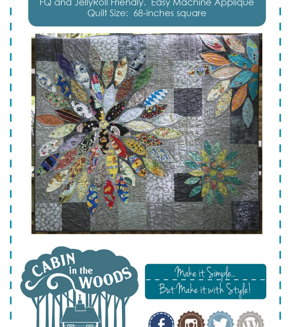 Quilt pattern cover for 'Scrap Petal Garden' by Cabin in the Woods Quilters with colorful floral design.