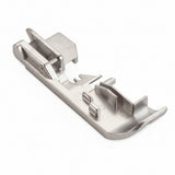 Metal sewing machine presser foot on a white background