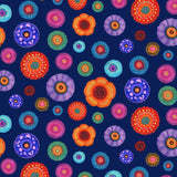 Jubilant Tossed  Floral Medallions  FLEUR-CD4428  NAVY