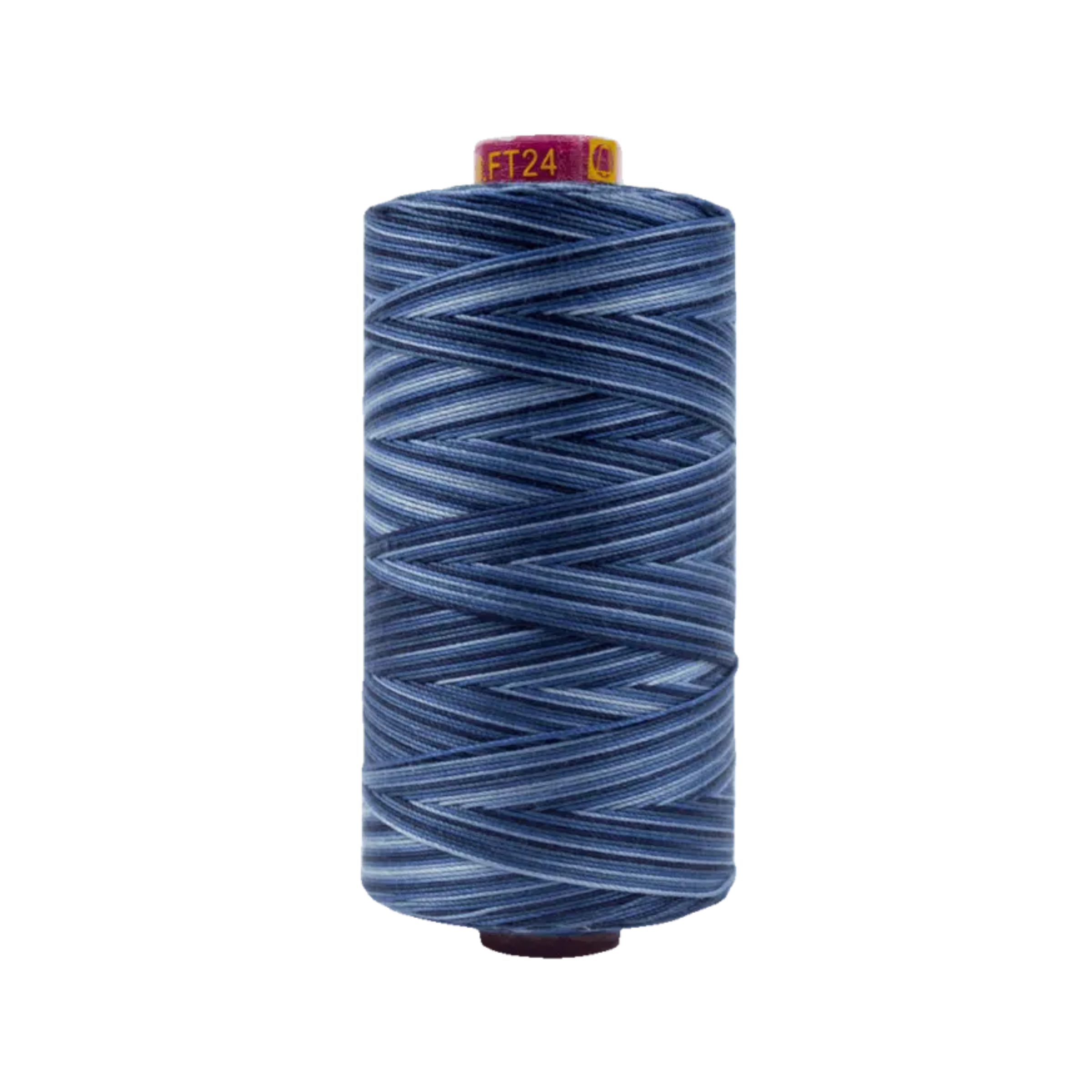 Spool of Fruitti Blue Night FT4-24 12wt variegated Egyptian cotton thread featuring deep navy and midnight blue tones with subtle variegation.