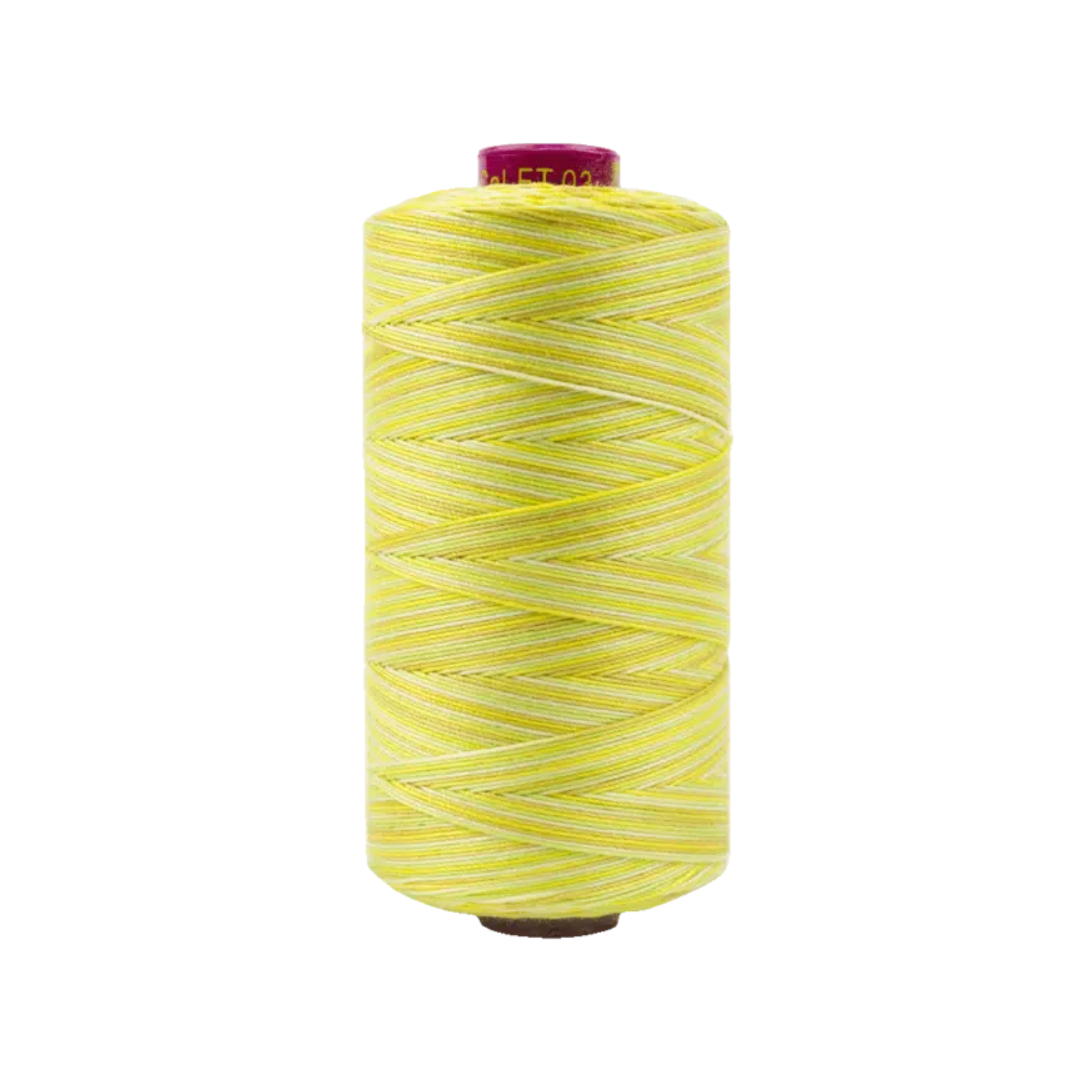 Spool of Fruitti Citrus FT4-03 12wt variegated Egyptian cotton thread featuring bright citrus yellow and soft golden tones with gentle color variation.