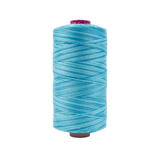 Spool of Fruitti Sea Blue FT4-23 12wt variegated Egyptian cotton thread featuring cool sea blue tones with subtle shifting color variation.