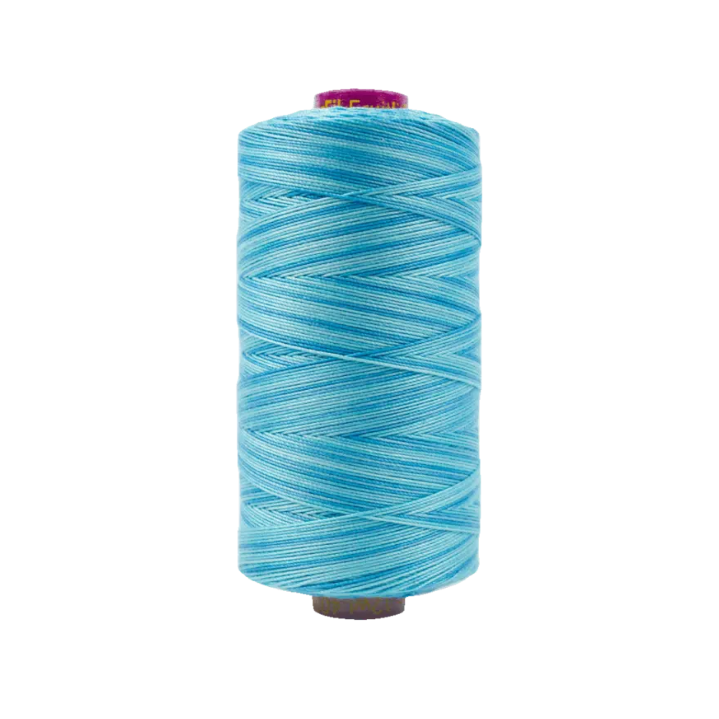 Spool of Fruitti Sea Blue FT4-23 12wt variegated Egyptian cotton thread featuring cool sea blue tones with subtle shifting color variation.