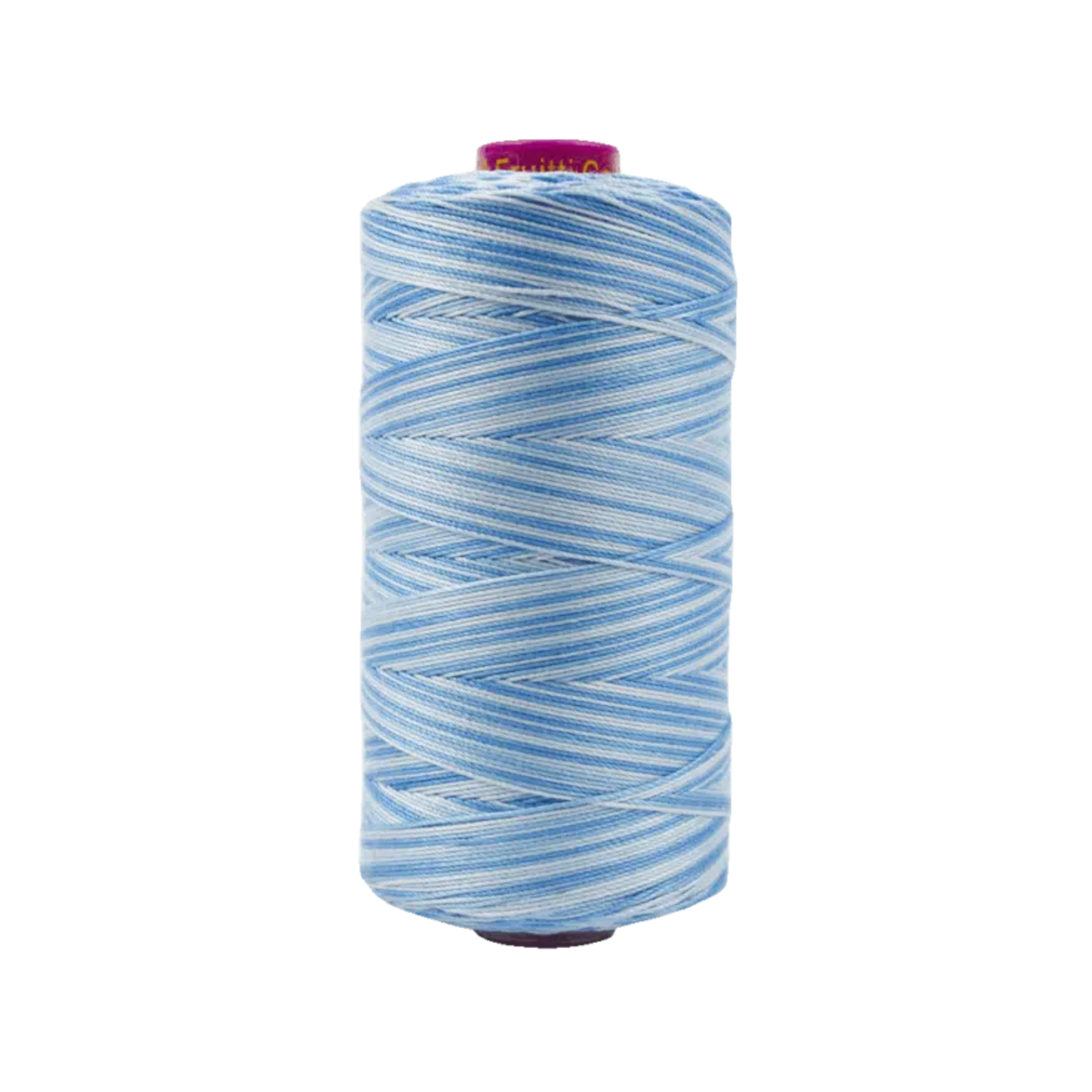 Spool of Fruitti Sky Blue FT4-21 12wt variegated Egyptian cotton thread featuring light sky blue tones with soft, airy color variation.