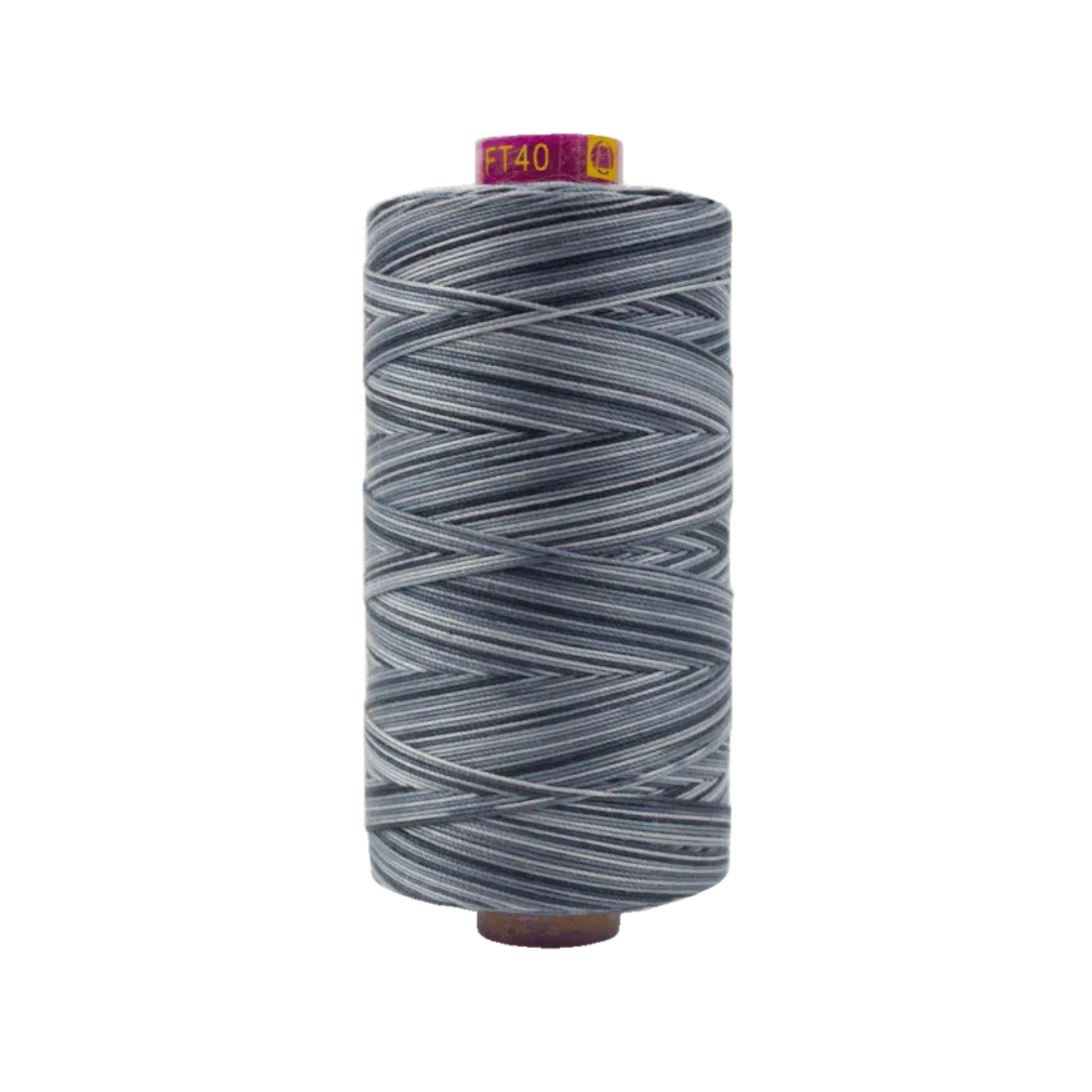 Spool of Fruitti Slate FT4-40 12wt variegated Egyptian cotton thread featuring cool slate gray tones with subtle blue-gray variation.