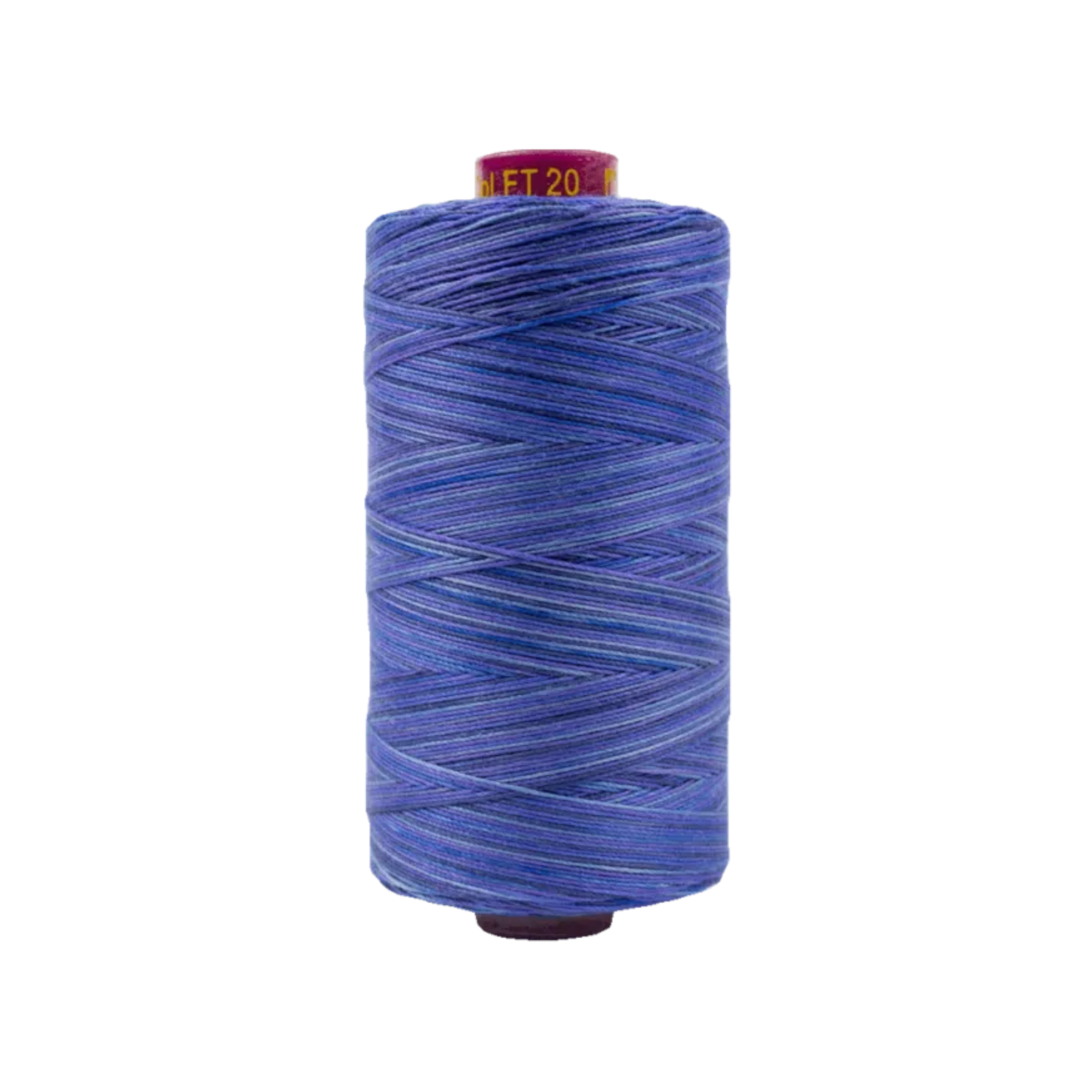 Spool of Fruitti Storm FT4-20 12wt variegated Egyptian cotton thread featuring cool gray, charcoal, and muted blue storm-like tones with subtle variation.