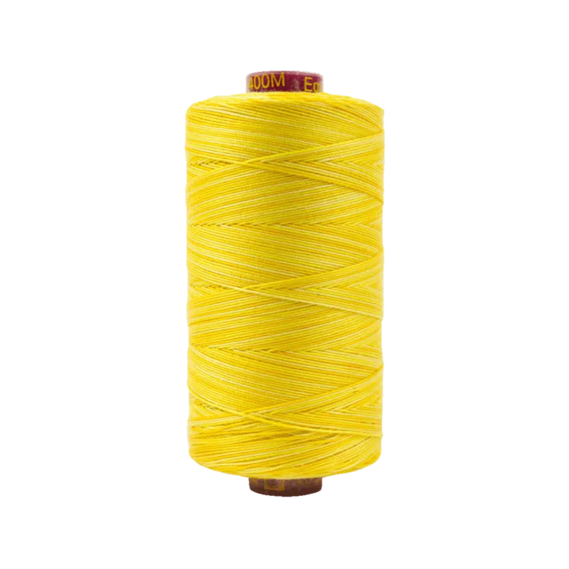 Spool of Fruitti Sunny FT4-01 12wt variegated Egyptian cotton thread featuring bright sunny yellow tones with soft warm variation.