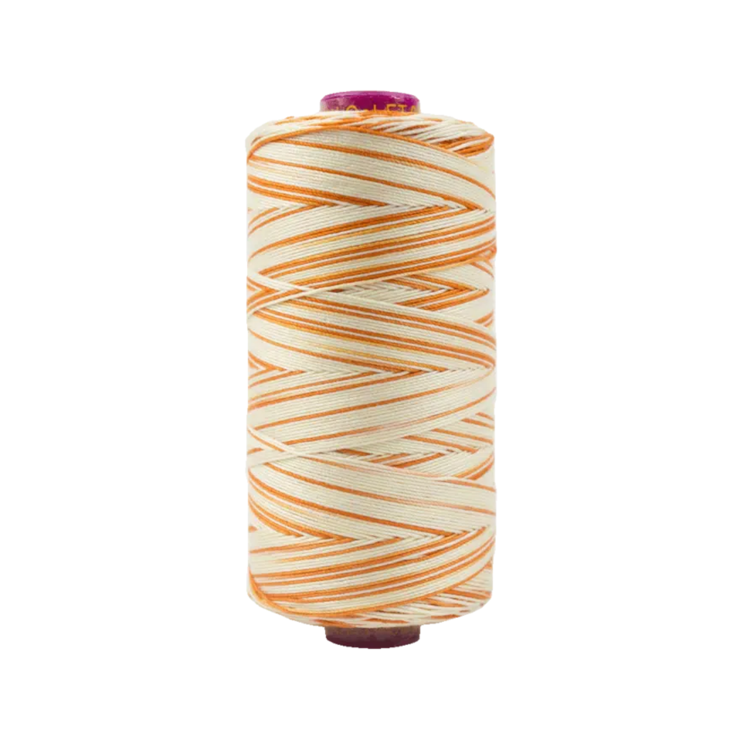 Spool of Fruitti Sweet Potato FT4-08 12wt variegated Egyptian cotton thread featuring warm golden orange and earthy brown tones with subtle color variation.