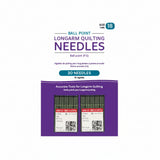 Pack of ball point longarm quilting needles with brand name on a white background
