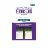 Packaging of Groz-Beckert ball point longarm quilting needles with purple background