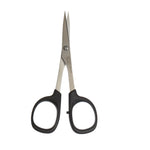 Pair of scissors with black handles on a white background