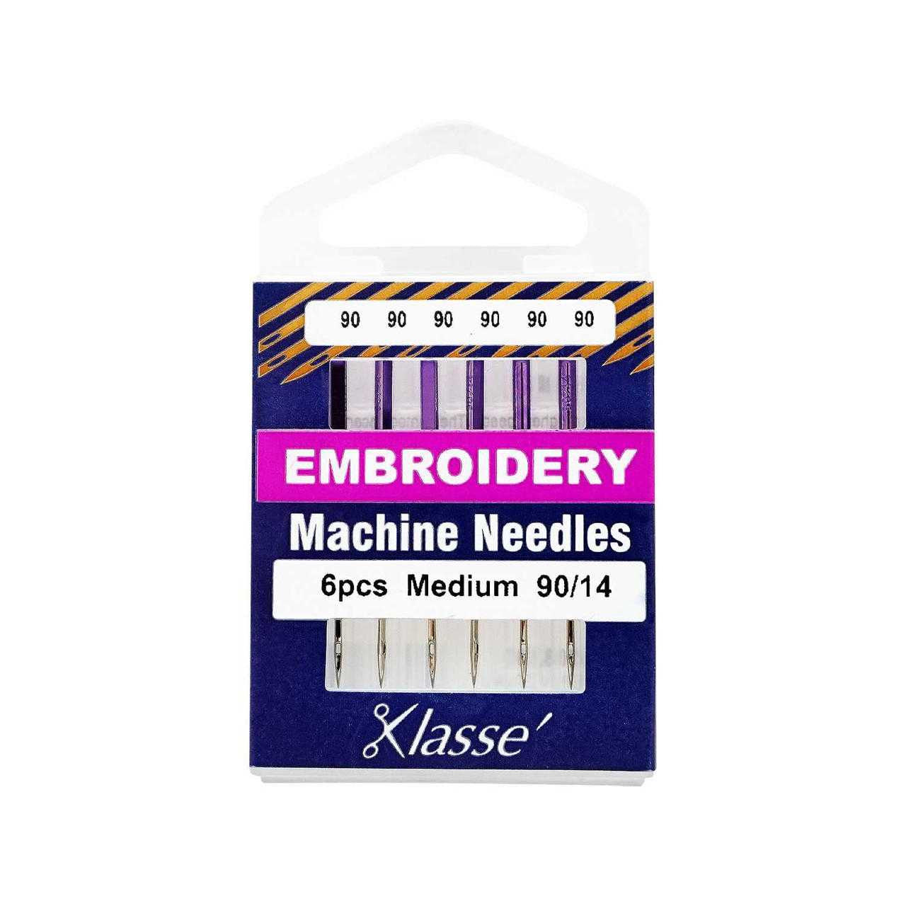 Pack of embroidery machine needles with Klasse branding on a white background