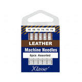 Pack of leather machine needles with Klasse branding on a white background