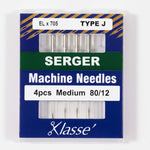 Klasse serger machine needles packaging with four needles inside on a white background