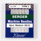 Klasse serger machine needles packaging with four needles inside on a white background
