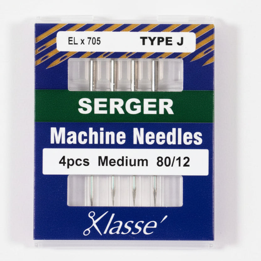 Klasse serger machine needles packaging with four needles inside on a white background
