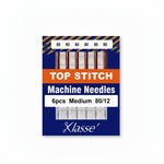 Pack of Klasse top stitch machine needles with packaging details on a white background