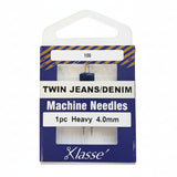 Klasse machine needle package for jeans and denim on a white background