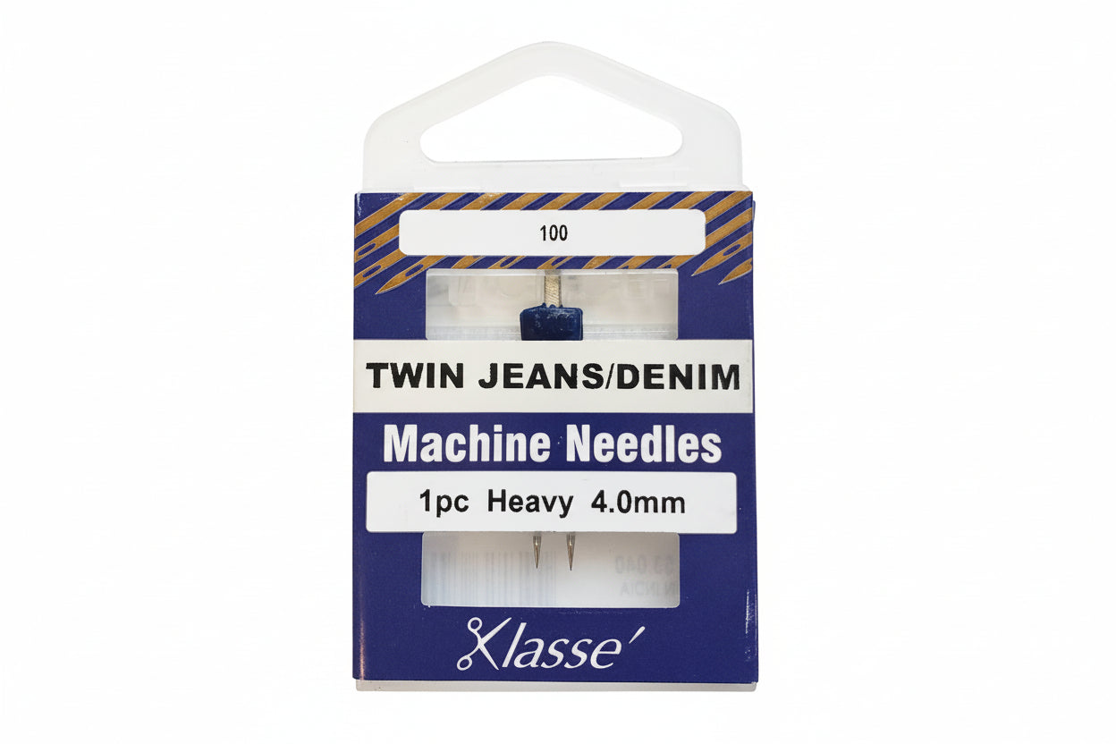 Klasse machine needle package for jeans and denim on a white background