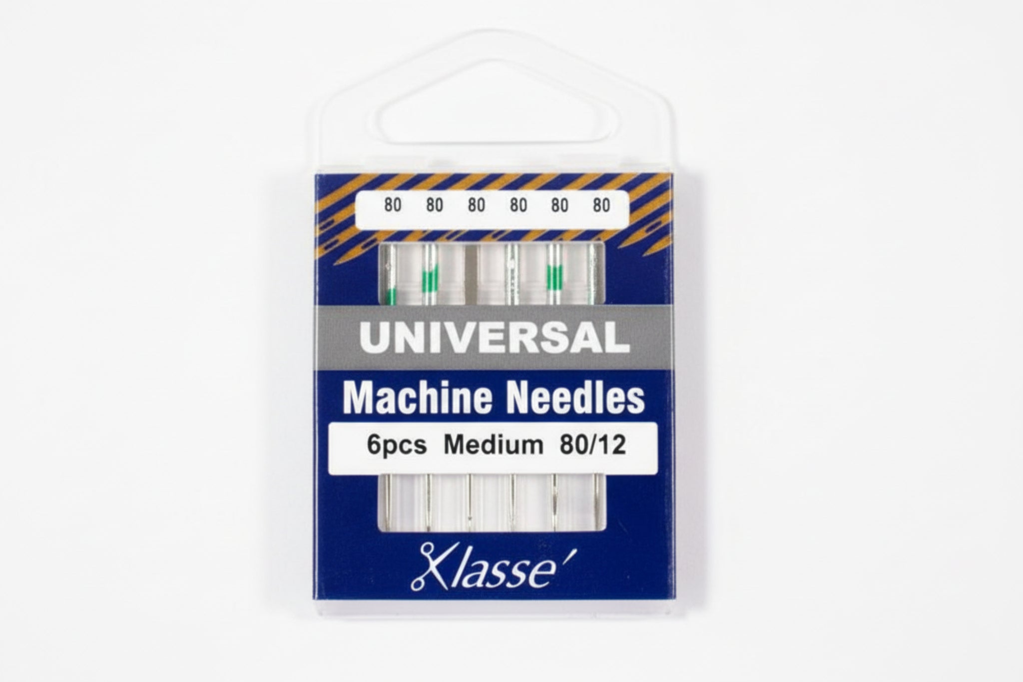 Pack of Klasse machine needles with blue packaging on a white background