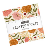 Ladybug Whimsy Charm Pack by Gingiber for Moda Fabrics, featuring 42 precut 5-inch quilting cotton squares with whimsical floral and garden-inspired prints.