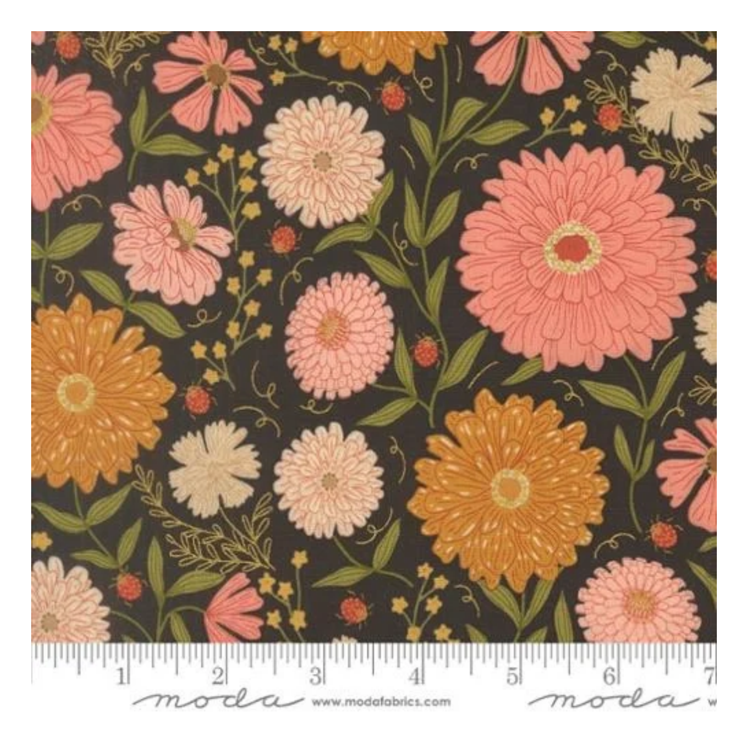 Ladybug_Whimsy_Zinnias_Black_Moda_Fabrics
