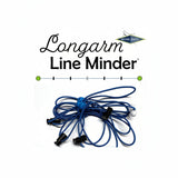Longarm Line Minder with blue cord and black ends on a white background, featuring Michael Quilts logo.