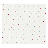 Pattern of small red, blue, and gray dots on a white background sashing