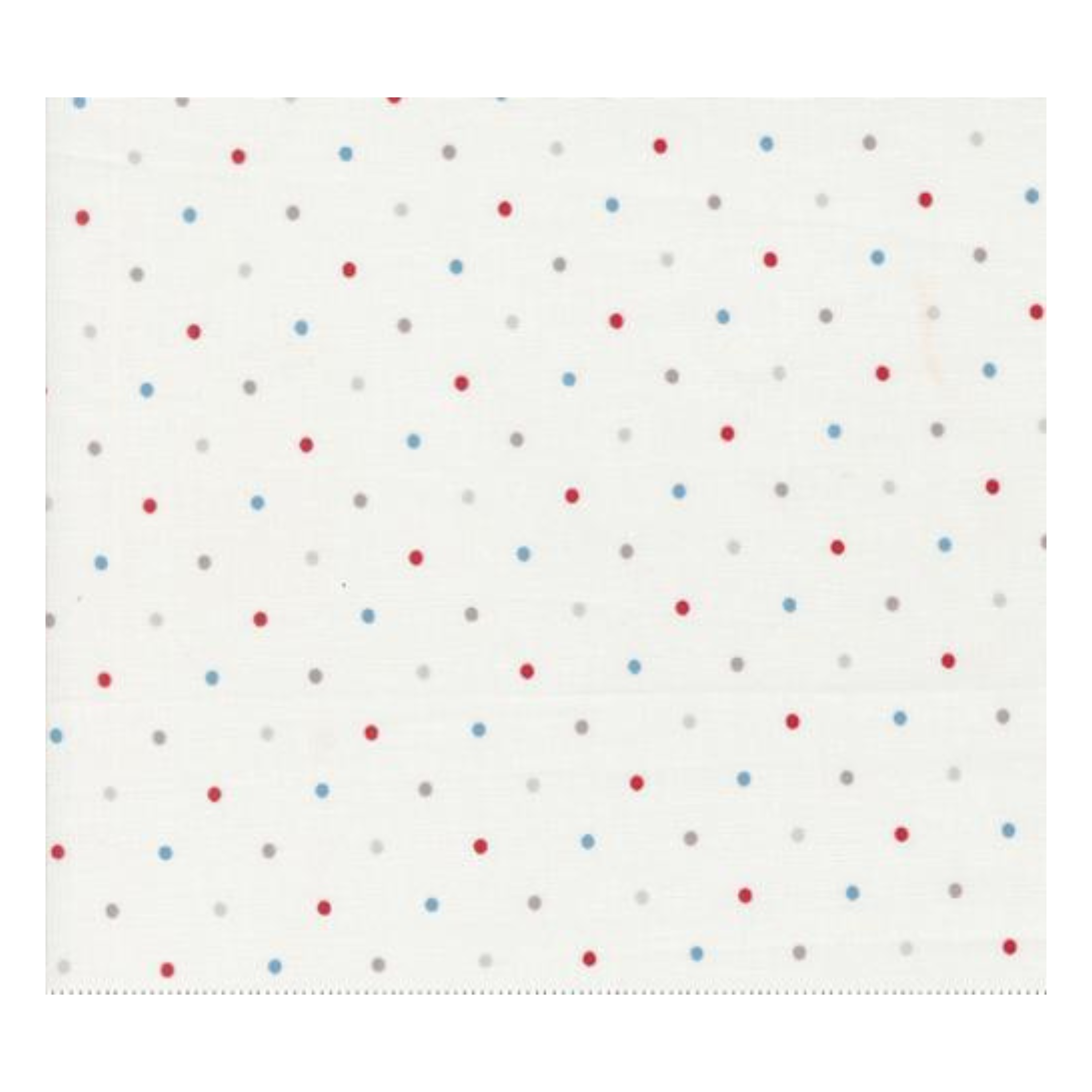 Pattern of small red, blue, and gray dots on a white background sashing