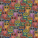 Pattern of colorful cartoon owls with various colors.