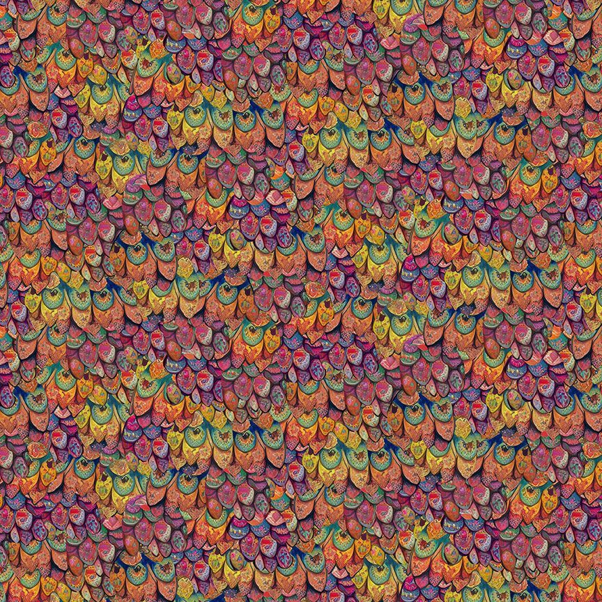 Multicolored patterned fabric with a scalloped edge