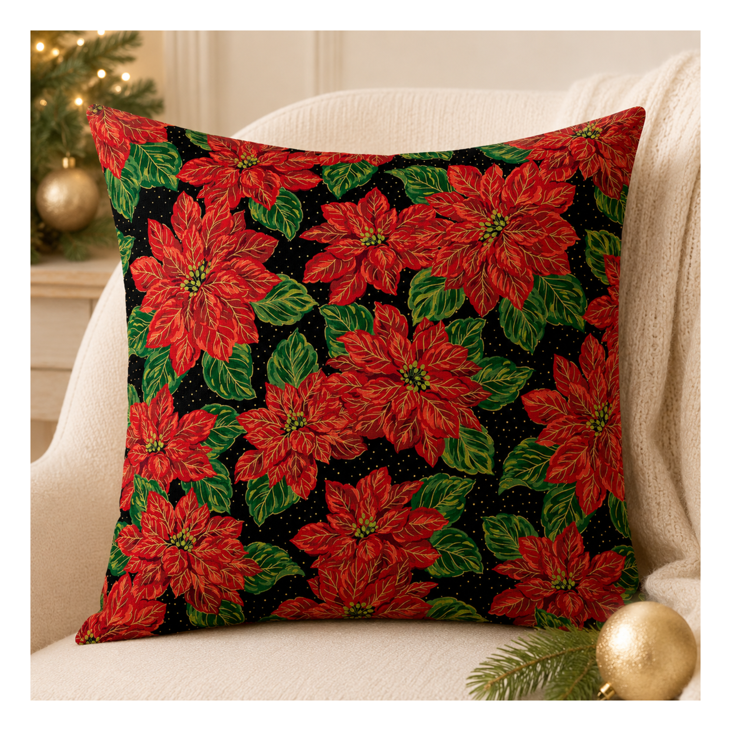Poinsettias Christmas Pillow Sample