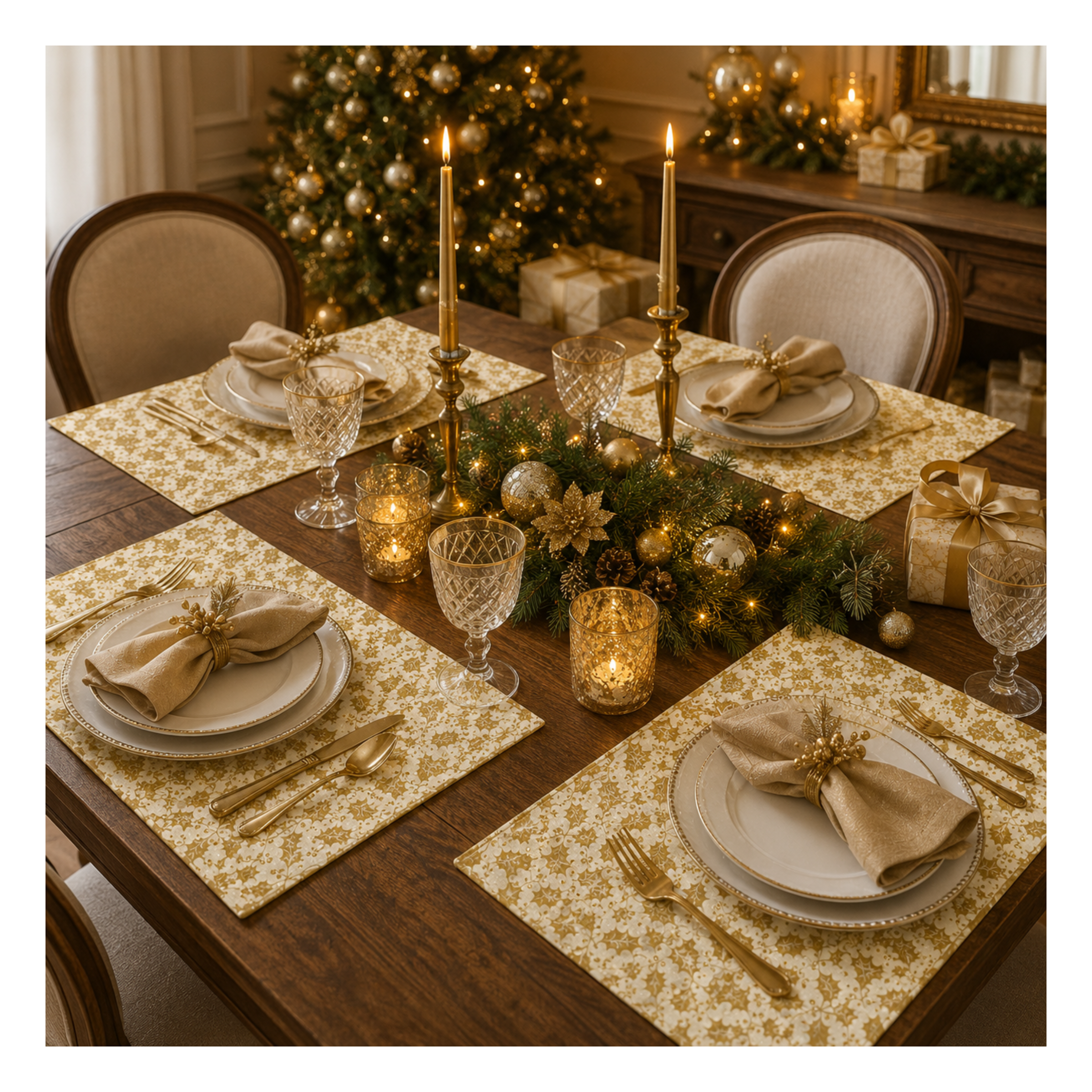 Holly Cream Foil placemats