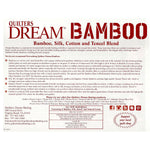 Quilters Dream Bamboo batting label with product details and branding.