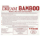 Quilters Dream Bamboo batting label with product details and branding.