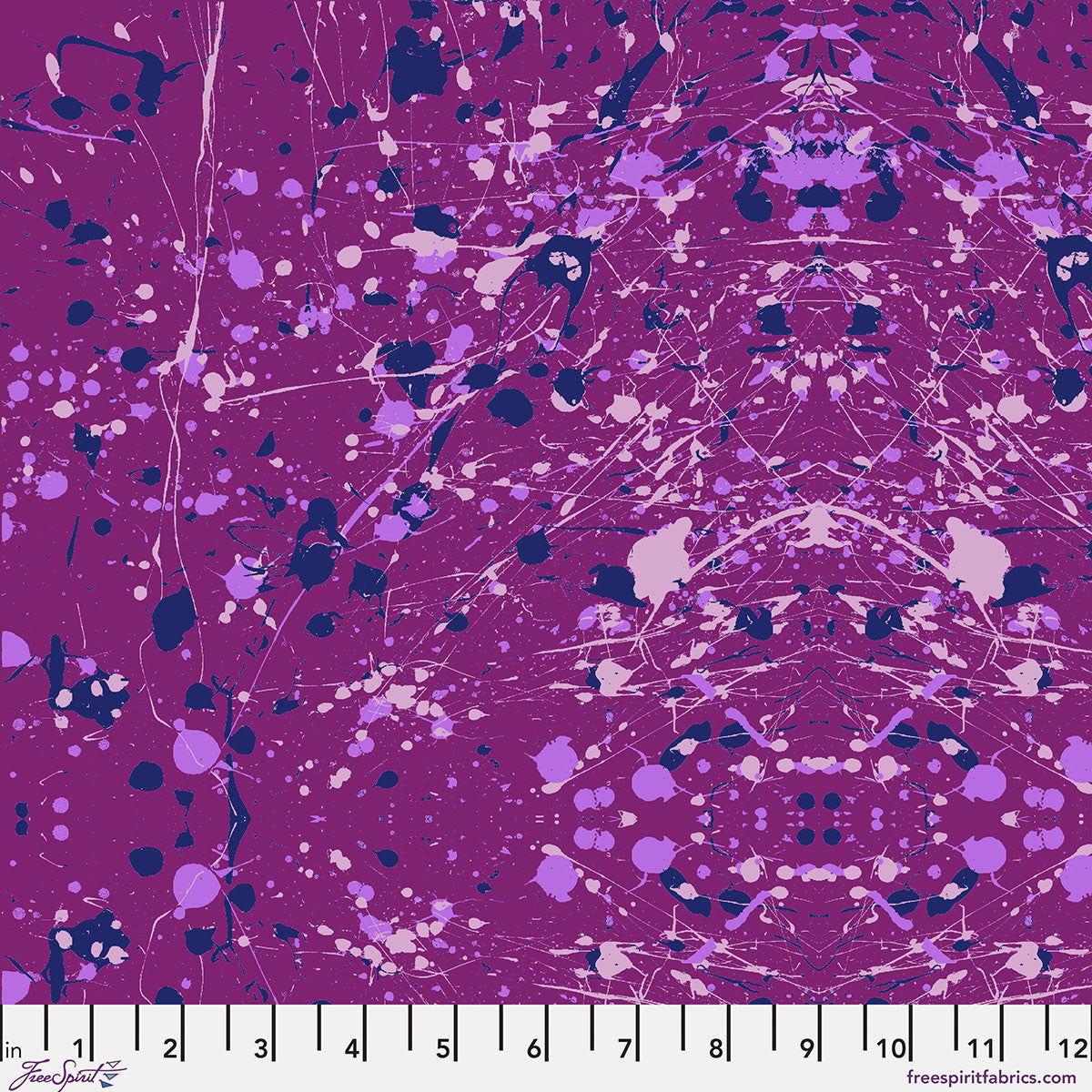 Magenta fabric with abstract pattern and measurement scale at the bottom