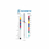 Schmetz needle size chart with needle and color-coded chart