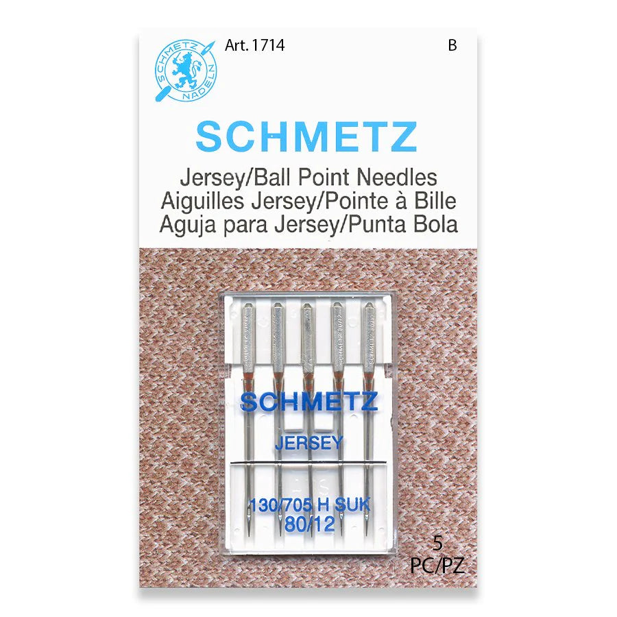 Schmetz jersey ball point needles packaging on a white background